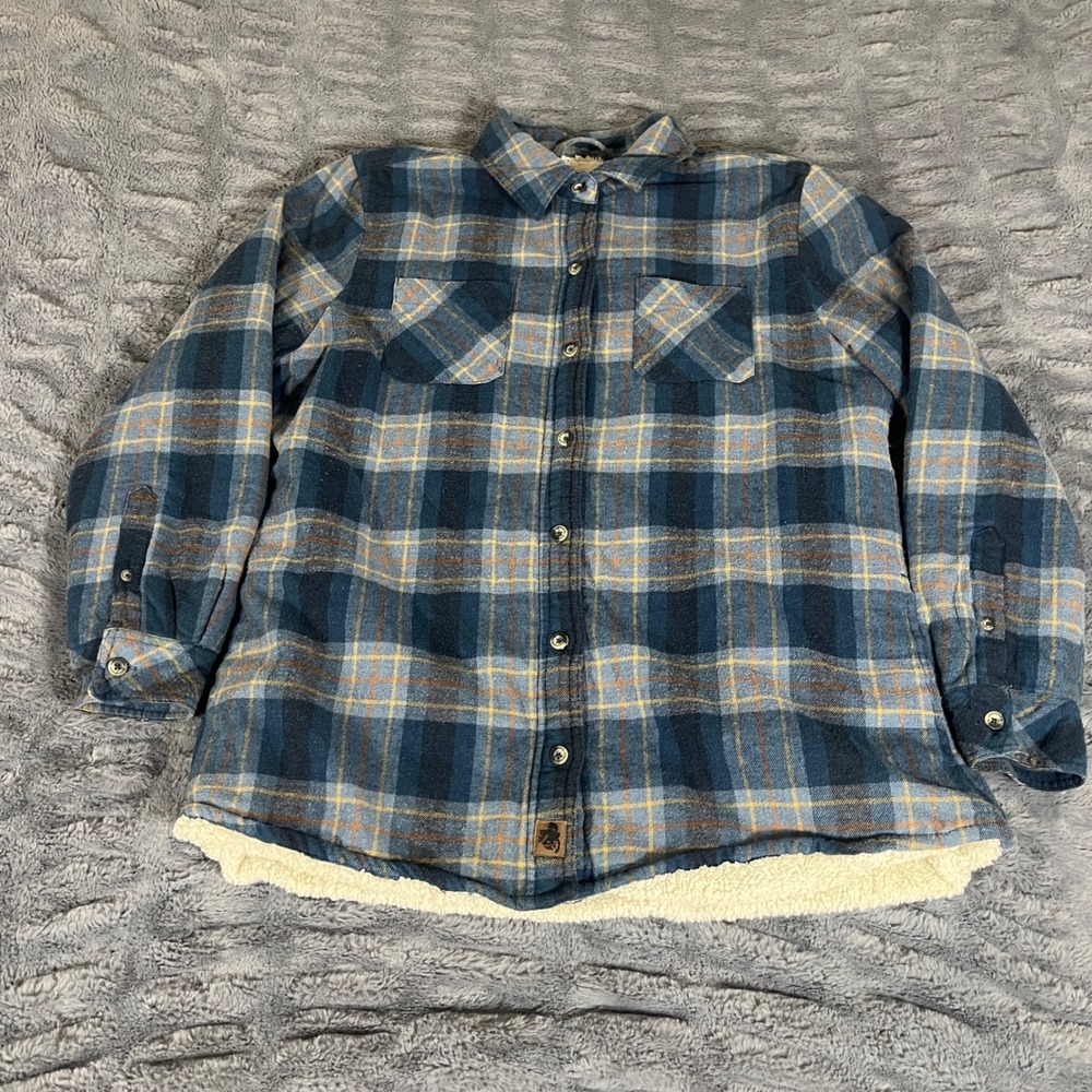 Legendary Whitetails Womens Blue Plaid Sherpa Lined Flannel Shirt Jacket Large